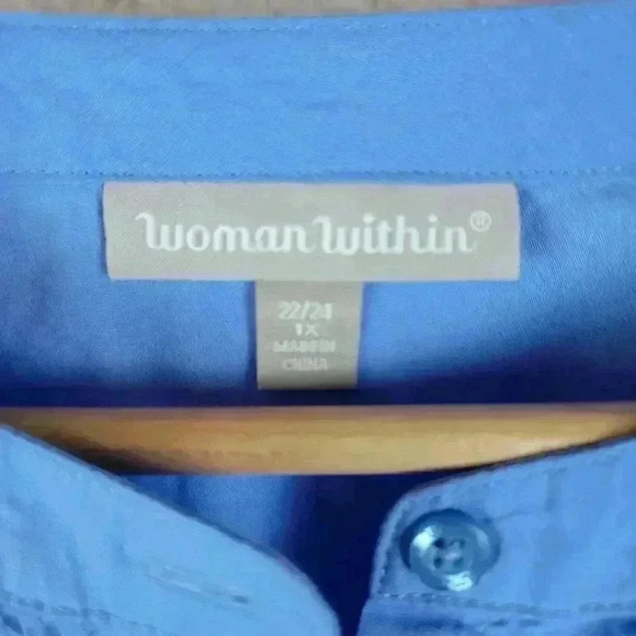 Woman Within Perfect Pintuck Top Women 1X 22/24 Blue Tunic Classic Career Office - Picture 2 of 14